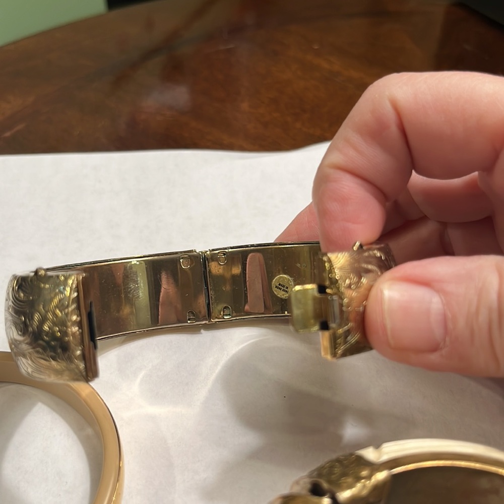 Lot Vintage Bone carved silver Bakelite gold chunky bangle bracelets - Picture 9 of 11